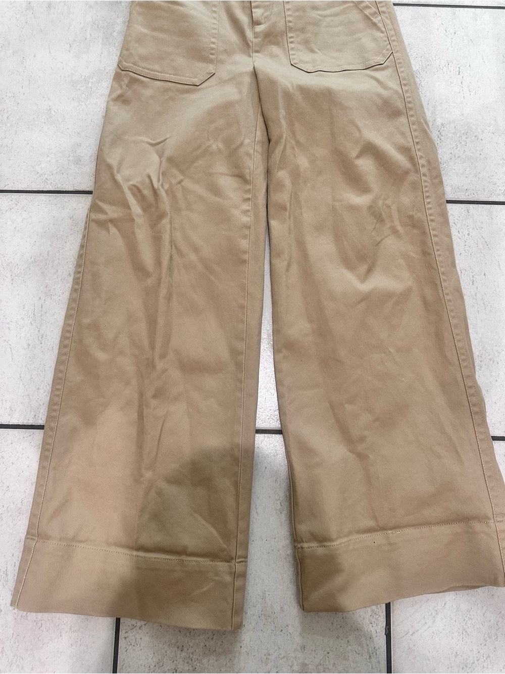 J. Crew Women’s Wide Leg Cotton Twill Pants Khaki High Rise Trousers - Picture 5 of 12